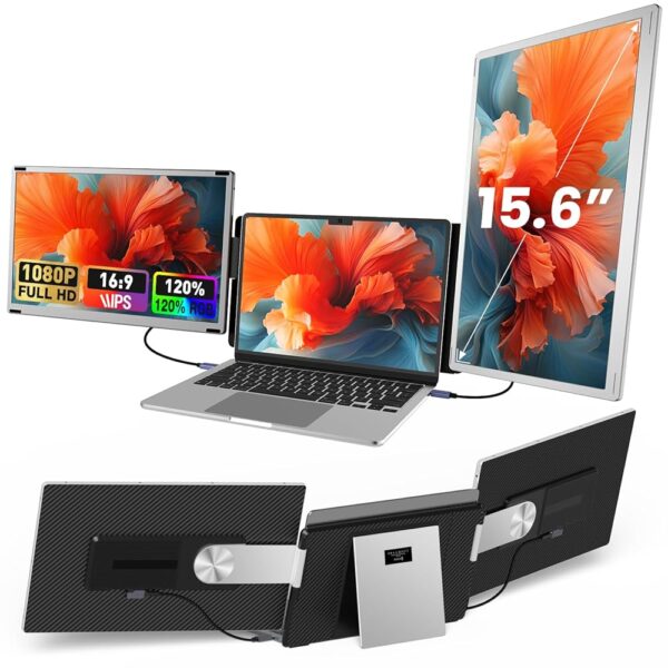 15.6" Laptop Screen Extender - 1080P FHD, 120% sRGB, 235 Rotation, Dual Monitor, Plug & Play, Triple Monitor Compatible with Windows, Mac, Chrome
