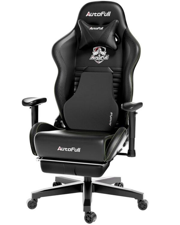 AutoFull C3 Gaming Chair, Racing Style Gaming Chair with Ergonomic Lumbar Support,Adjustable High Back PU Leather PC Chair with Footrest,Black