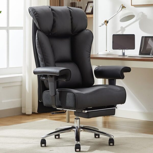 Efomao Big and Tall Office Chair 450lbs, Ergonomic Office Chair, Executive Office Chair for Heavy People, Computer Chair with Foot Rest, High Back Office Chair, PU Leather Black...