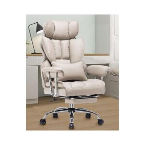 Efomao Desk Office Chair 400LBS, Big and Tall Office Chair, PU Leather Computer Chair, Executive Office Chair with Leg Rest and Lumbar Support, Grey Office Chair 1