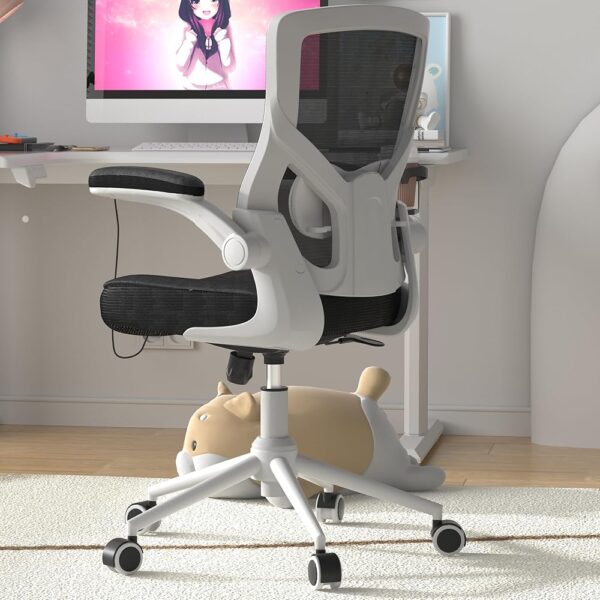 Ergonomic Office Chair - Adjustable Height, High Back Design with Lumbar Support & Flip-up Armrests for Home/Office Use