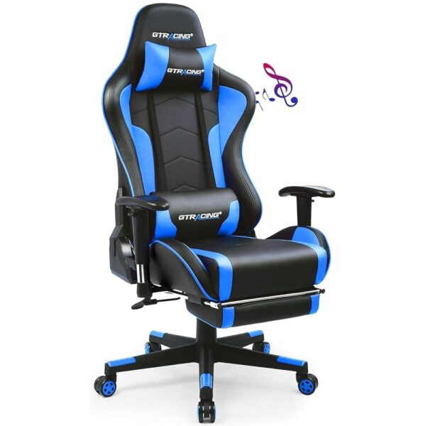 GTRACING Gaming Chair with Footrest and Bluetooth Speakers Music Video Game Chair Heavy Duty Ergonomic Computer Office Desk Chair (Blue)