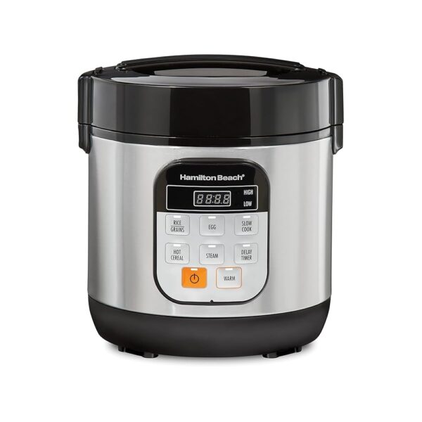 Hamilton Beach Digital Programmable Rice Cooker & Food Steamer, with Slow Hard-Boiled Egg Functions, Egg/Steam Tray, Small & Compact, 6 Cups Cooked (3 Uncooked), Stainless Steel...