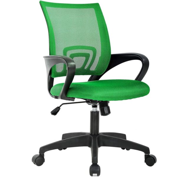 Home Office Chair Mid Back Desk Chair1 Ergonomic Mesh Computer Gaming with Larger Seat, Executive Height Adjustable Swivel Task with Lumbar Support Armrest for Women Adults Green