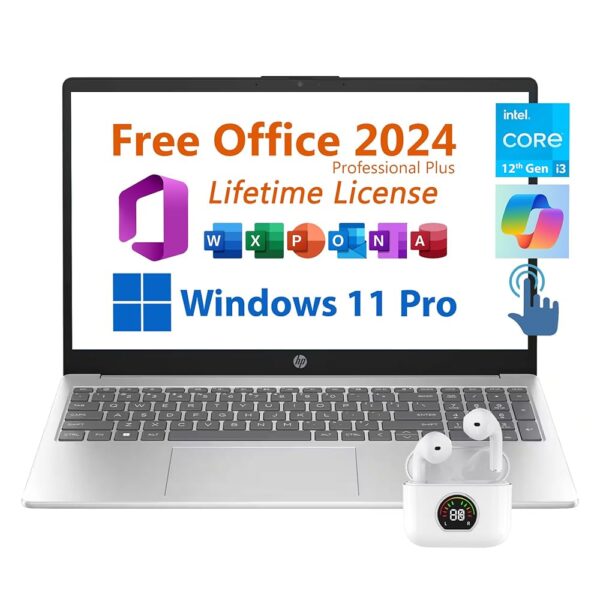 HP 15.6" Business Laptop, Free Microsoft Office 2024 Lifetime License, Copilot AI Chat, HD Touchscreen Display, Intel 6-Core i3-1215U 4.4 GHz, 16GB RAM, 1TB SSD, Long Battery...