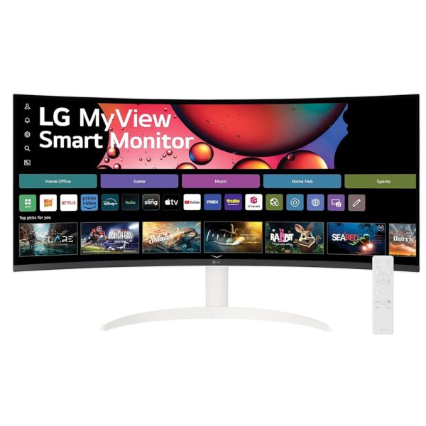 LG 34SR60QC-W 34-inch QHD (3440x1440) Curved MyView Smart Monitor with Streaming, UltraWide Screen, webOS, HDR10, 100Hz, Built-in Speaker, AirPlay2, Screen Share, Bluetooth,...