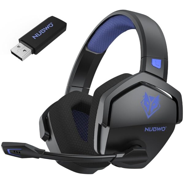 NUBWO G06 Dual Wireless Gaming Headset with Microphone for PS5, PS4, PC - 23ms Low Latency Audio - 100-Hour of Playtime - 50mm Drivers (Black-Blue)