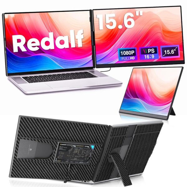 Redalf Laptop Screen Extender, 15.6" FHD 1080P IPS Portable Monitor for Laptop, Detachable and Plug-Play Laptop Monitor Extender for 13'' -17.3'' Laptops, Compatible for...