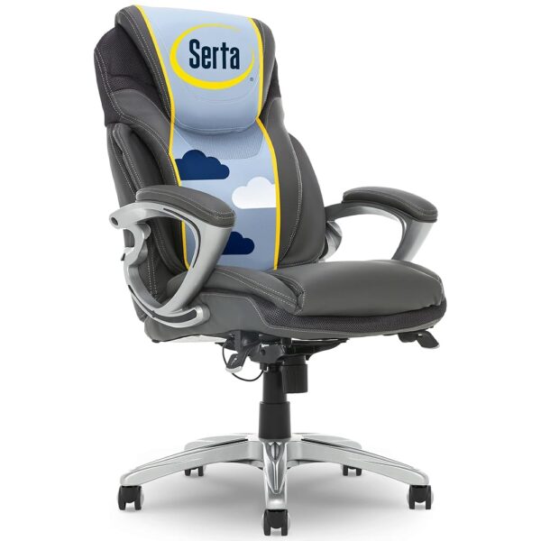 Serta Bryce Executive Office Chair, Ergonomic Computer DeskChair with Patented AIR Lumbar Technology, Comfortable Layered Body Pillows for Cushioning, SertaQuality Foam, Bonded...