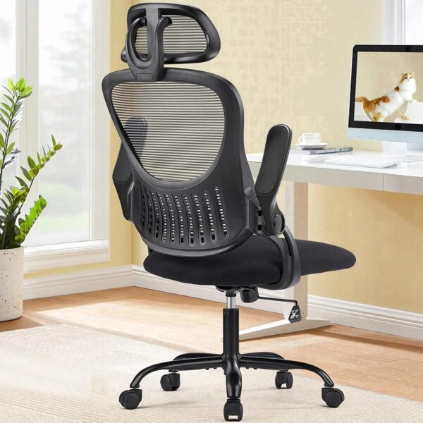 Sweetcrispy Office Computer Desk Chair, Ergonomic High-Back Mesh Rolling Work Chairs with Wheels and Adjustable Headrests, Comfortable Lumbar Support, Comfy Flip-up Arms for...