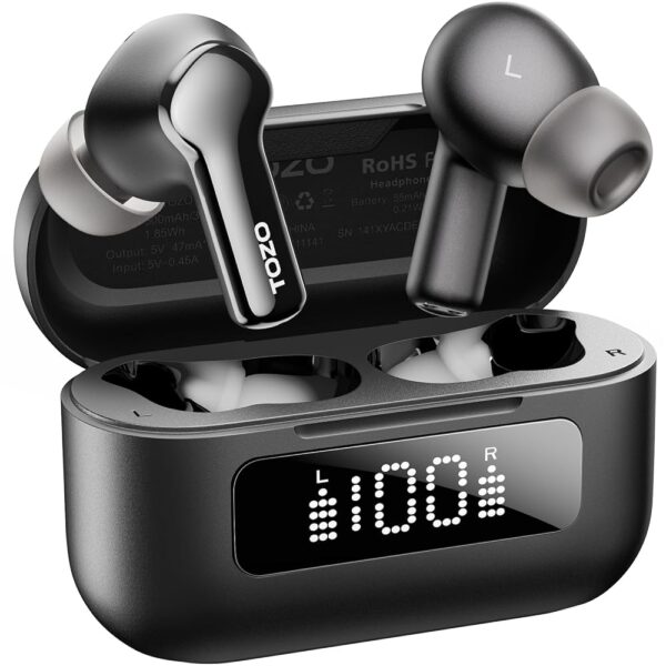 TOZO Hybrid Active Noise Cancelling Wireless Earbuds with 6 Mics AI Clear Call Ear Buds 55H Playtime with LED Display 32 Preset EQs via APP Bluetooth 5.3 IPX8 Waterproof in Ear...