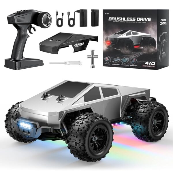 WayEee Brushless RC Cybertruck Fast Cars Toys for Adults and Boys 8+, Max 45 KM/H High Speed Car, 2.4GHz Remote Control, 2 Replaceable PVC Truck Shell, 1:16 Scare 4WD All...