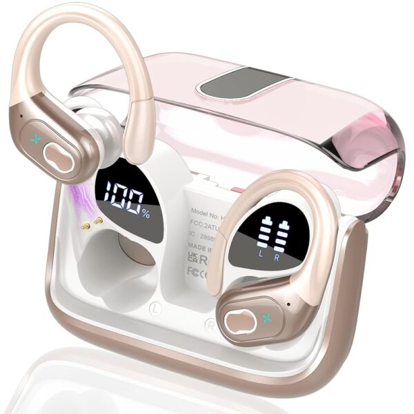 Wireless Earbuds 75hrs Bluetooth 5.4 Headphone Sport, 2025 Bluetooth Earbuds Stereo Deep Bass Over Ear Bud with Earhooks, ENC Noise Cancelling Mic, IPX7 Waterproof Earphone Rose...