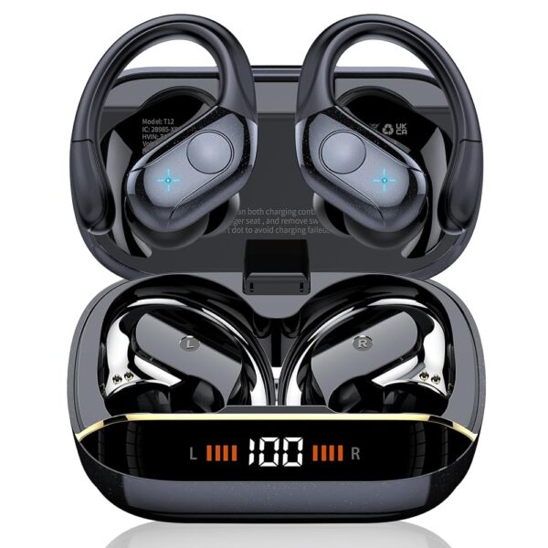 Wireless Earbuds Bluetooth 5.4 Headphones 75H Playtime Stereo Deep Bass Sports Ear Buds with Earhooks, LED Display Bluetooth Earbuds with 4 ENC Mic, IP7 Waterproof Earphone for...
